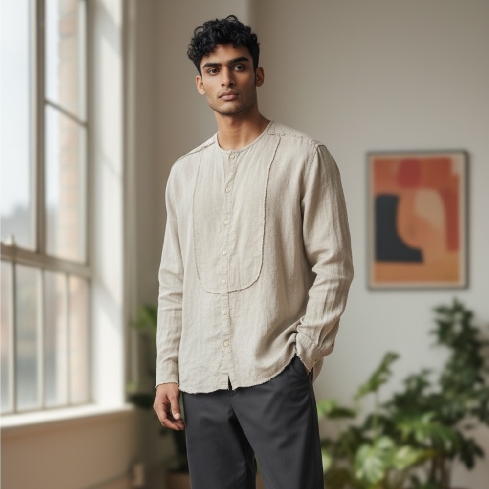 ETA 100% Linen Men’s Button Down shirt-raw hem-Size Small-Oversized